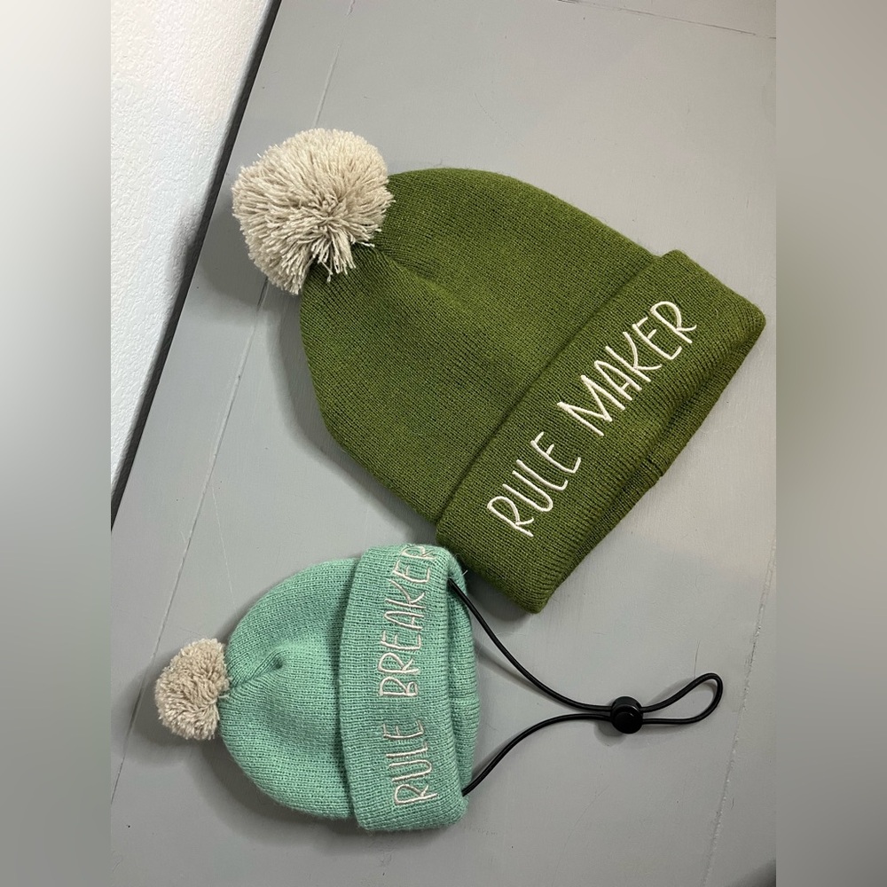 Rule Maker Rule Breaker Pet and Owner Duo Matching Pom Pom Hat Set Adjustable